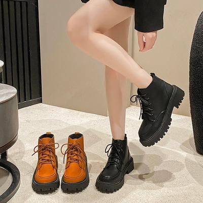 Новые женские короткие ботинки на осень/зиму однотонные с круглым носком, модного дизайна, теплые модные ботинки