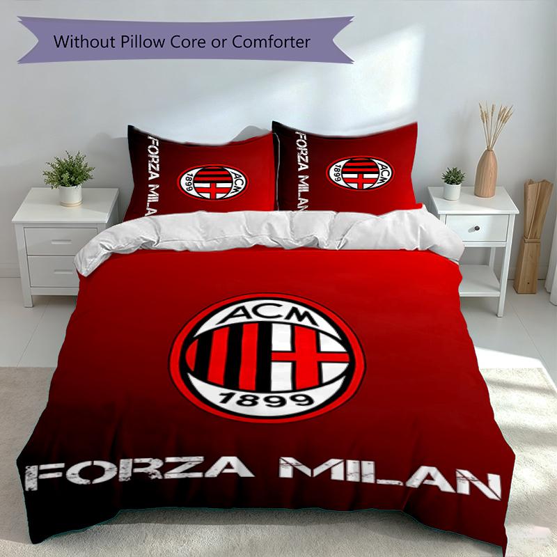 3pcs Associazione Calcio Milan Duvet Cover Set, Includes 1 Duvet Cover and 2 Pillowcases,Skin-Friendly&Comfortable Fabric,Suitable Bedding Sets