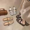 Fashion Mesh One-word Buckle Ballet Shoes Mary Jane Shoes Flat-soled Flash Diamonds New 2025 Breathable Single Shoes Women's Shoes