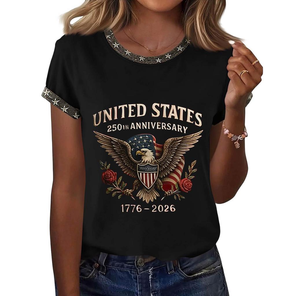 Women's Casual Pullover Short Sleeve T Shirt Crew Neck Graphic Print Top Relaxed Fit Lightweight Soft Fabric Summer Tee