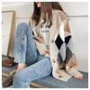 Autumn New Long Sleeve Argyle Knitted Sweater Jacket Women Winter Elegant Fashion Loose Woman Cardigans Sweaters Vintage Plus Size Knitwear Coat 24929