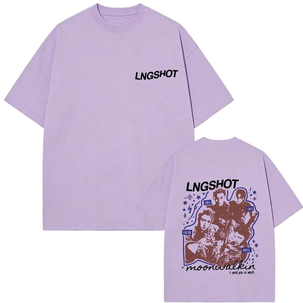 Корейская группа Lngshot Футболки с графикой лица Унисекс Женские K-pop Модный тренд Футболка Летняя Унисекс Повседневная Мягкий хлопок Большая футболка