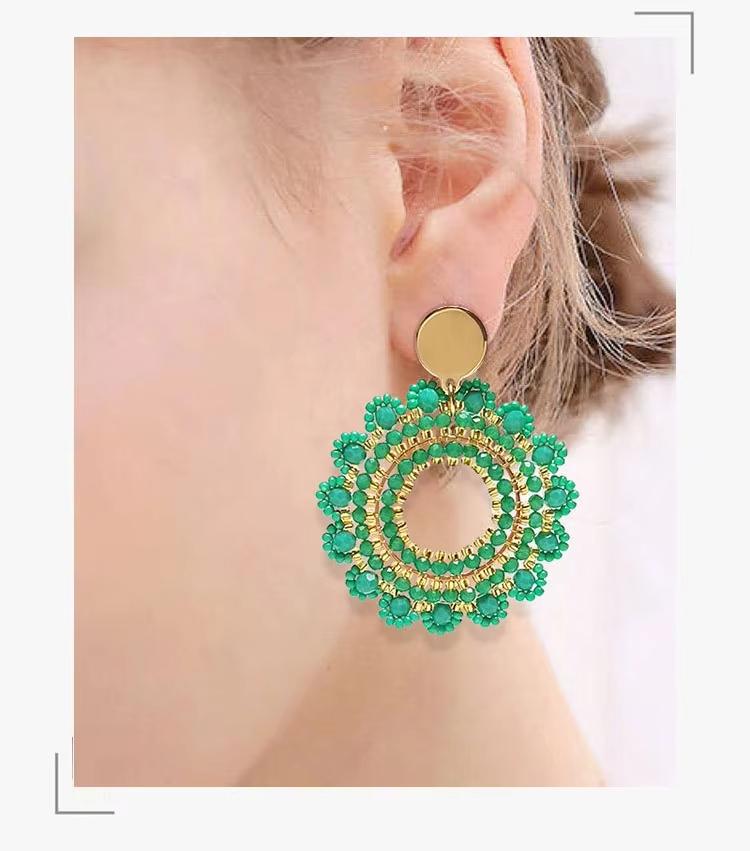 High-Grade Bohemian Style Drop Earrings Handmade with Gold Plating Stainless Steel Glass Rice Beads New Flower Design