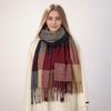 Womens British Plaid Scarf Autumn Winter Thickened Soft Warm Faux Cashmere Shawl with Tassels Fashion Accessories 190*70cm