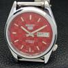ВОССТАНОВЛЕННЫЕ МУЖСКИЕ ЧАСЫ SEIKO 5 AUTOMATIC, СДЕЛАНО В ЯПОНИИ, КРАСНЫЙ ЦИФЕРБЛАТ, ИЗГОТОВЛЕНЫ НА ЗАКАЗ a440104-2 QV90-a440104