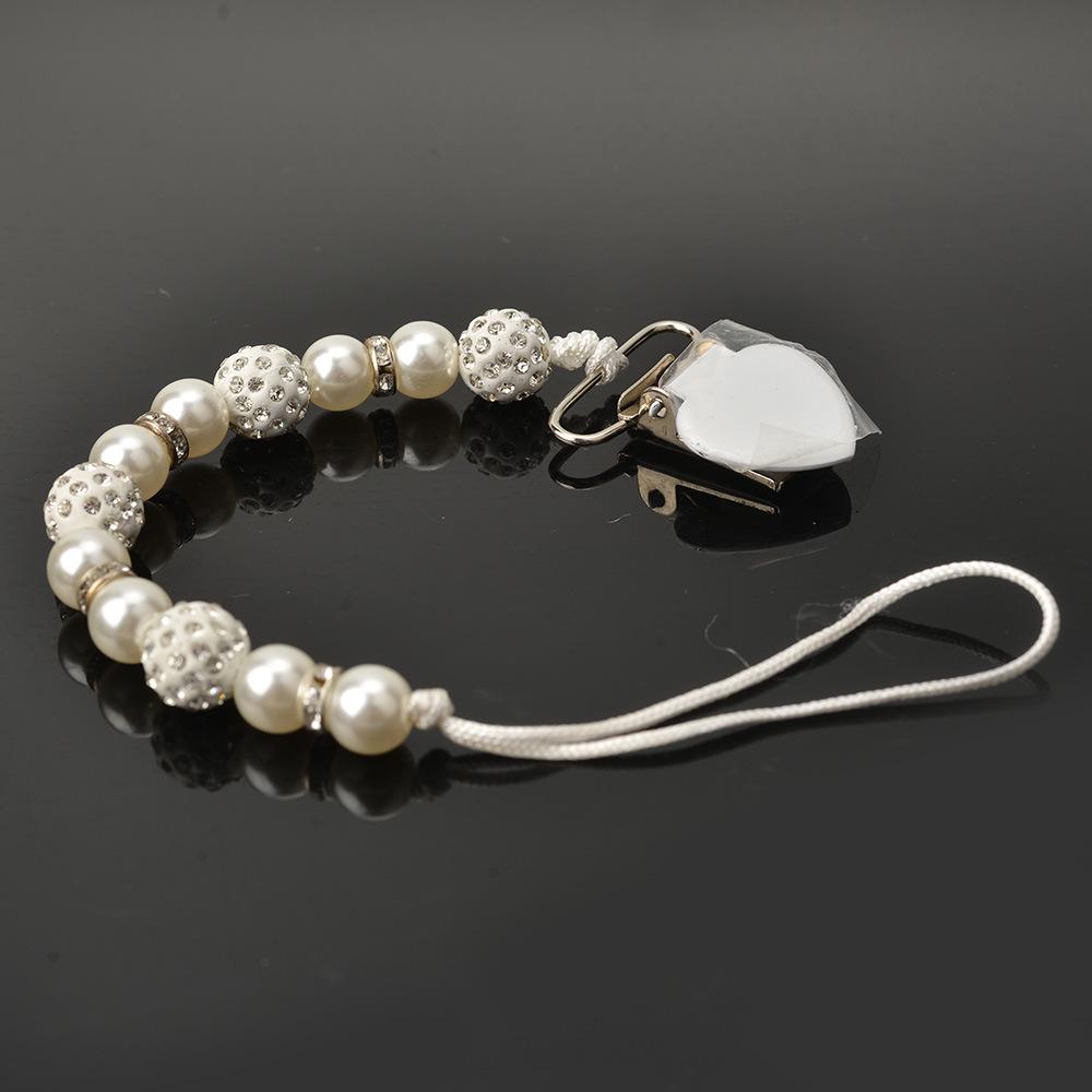 Цепочка с зажимом для детской соски, держатель для детской соски, деревянный ремешок для поводка для соски с бисером и кристаллами, металлические зажимы для соски, цепочка для пустышки