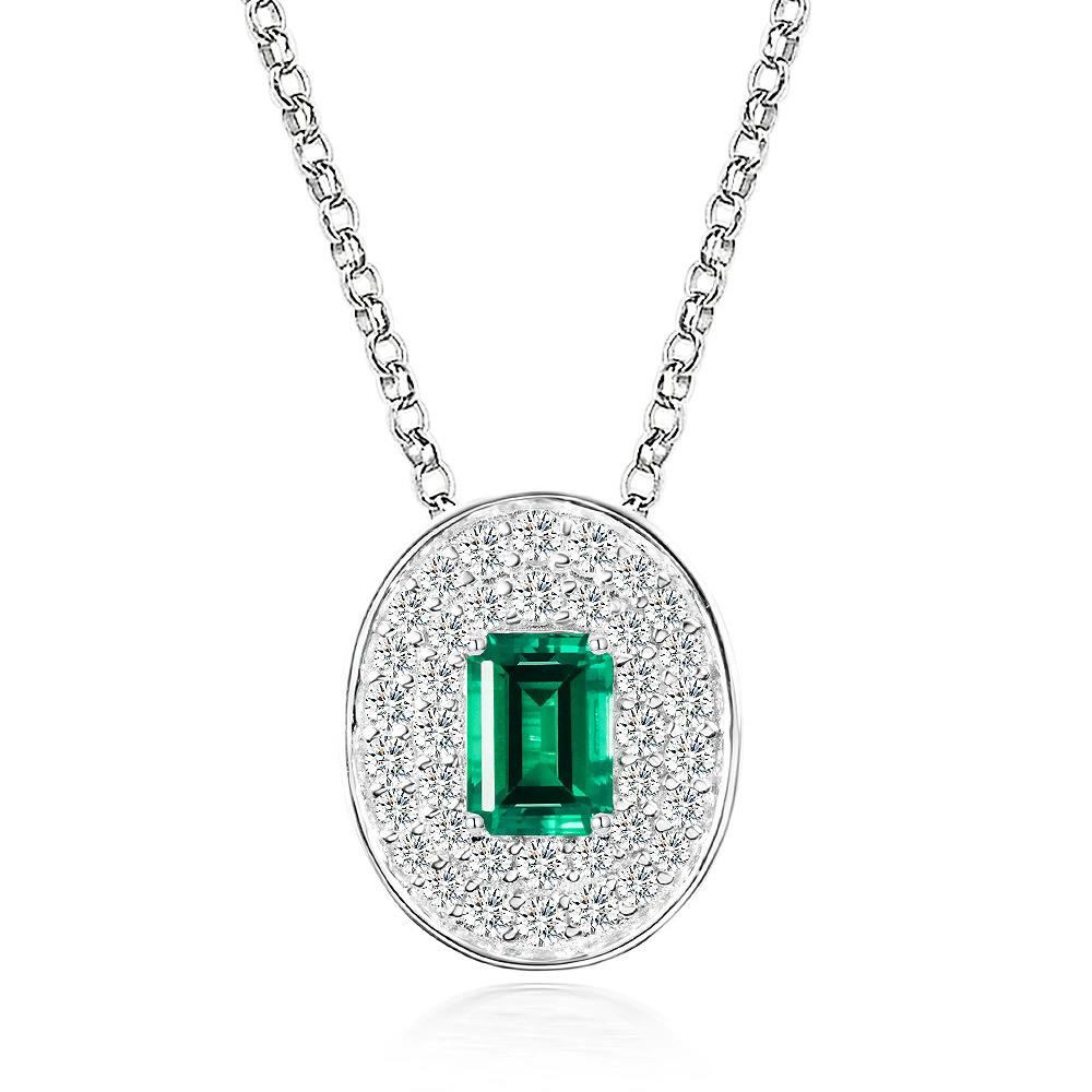 WUIHA Vintage 100% 925 Sterling Silver 5 * 7 MM Lab Sapphire Emerald High Carbon Diamonds Gemstone Pendant Necklace Fine Jewelry