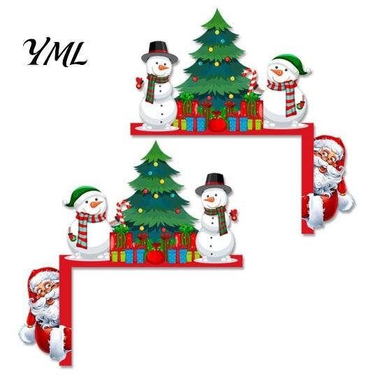 Christmas Housewarming Gift Door Topper, Wooden Corner Sign, Santa Snowman Gingerbread Rustic Holiday Accents Man Frame Decor for Home Party