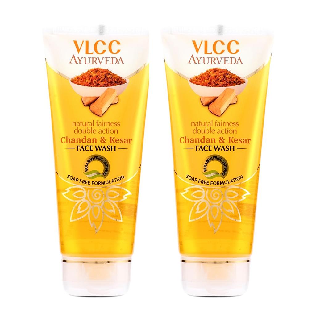 VLCC Ayurveda Натуральное очищающее средство для лица с сандалом и шафраном - 100 мл X 2 (Упаковка из 2 шт.) | Ежедневное очищающее средство для осветления кожи | Шафран для борьбы со старением