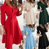 Fashion Women's Casual Lapel Solid Color Seven-Part Sleeve Long Dresses