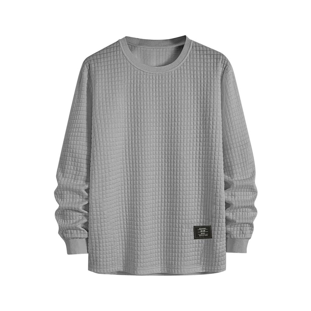 Мужская зимняя однотонная текстурированная толстовка с круглым вырезом, спортивная мужская толстовка большого размера в стиле кэжуал с круглым вырезом