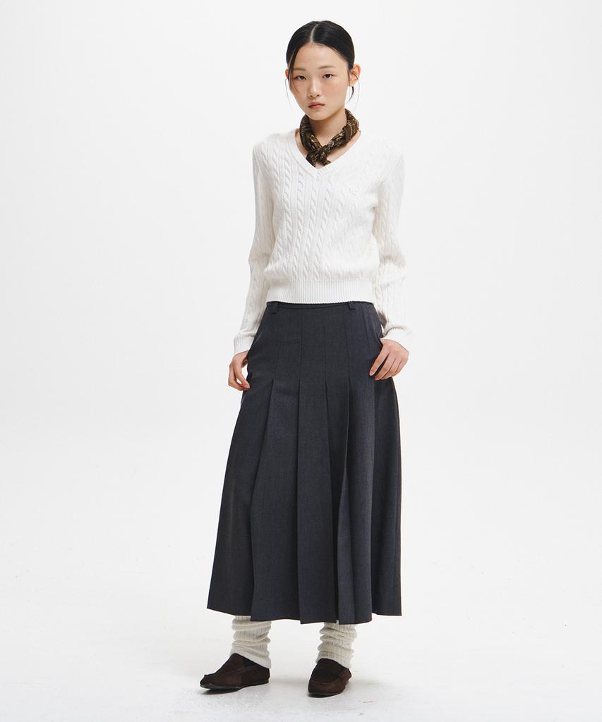 Свитер с V-образным вырезом и косами GENERALIDEA Wool Cable [Белый] / Gf7Lkp504