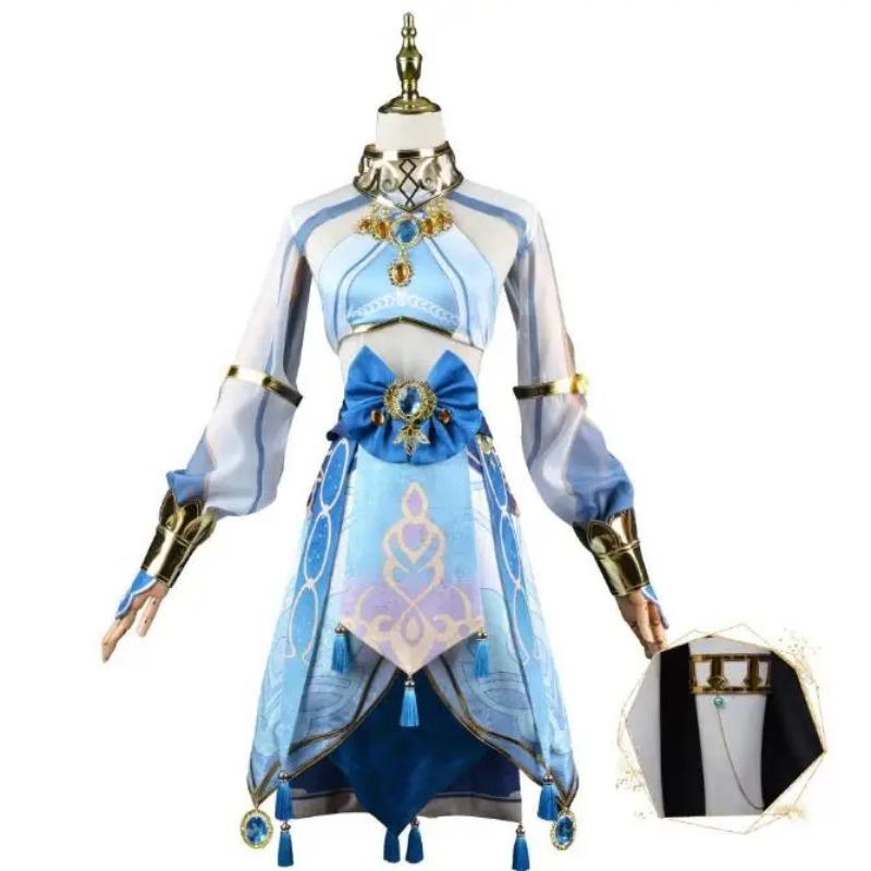 Genshin Impact cos Nilu cos синее платье женское танцовщица западного региона мультяшное платье женский полный комплект