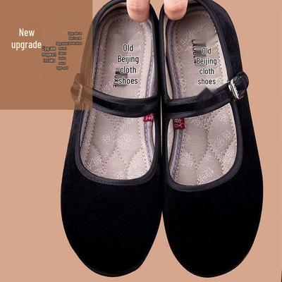 Женские черные плоские повседневные туфли с мягкой подошвой больших размеров, тканевые туфли в старом пекинском стиле