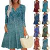 Women's Summer Dress Loose V Neck Three-quarter Sleeve Sundress With Pockets Dress