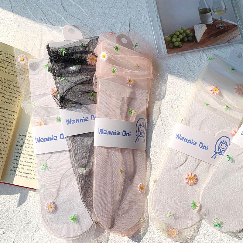 1 пара средних цилиндрических корейских носков Fairyism Mesh Daisy, ультратонкие носки с впитывающим пот ворсом