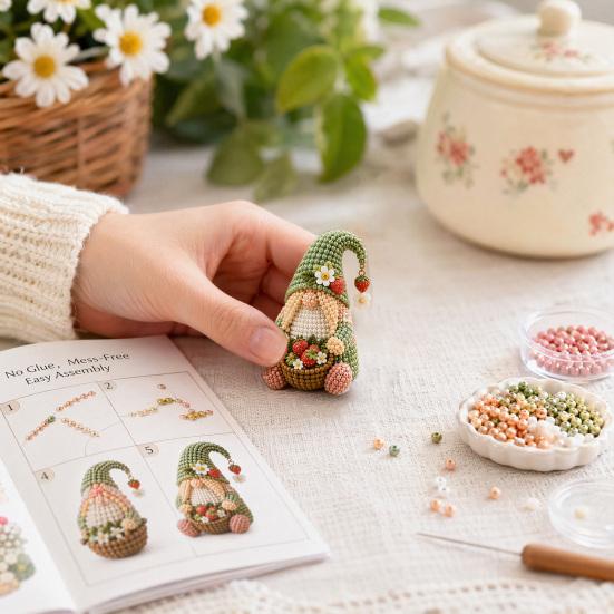 Umbra Studio Gnome Bead Craft Kit, Tiny Beaded DIY Cute Art Kit for Adults Teens Unique Home Decor Handmade Gift