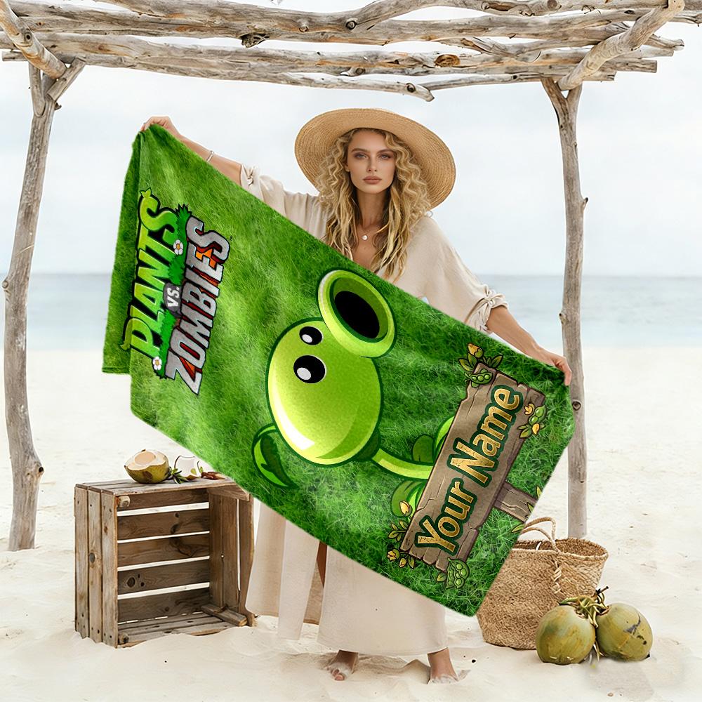 Plants Vs. Zombies Customize Your Name Beach Towel Soft Durable Quick-Dry Suitable for Swimming Gym Camping Yoga Vacation