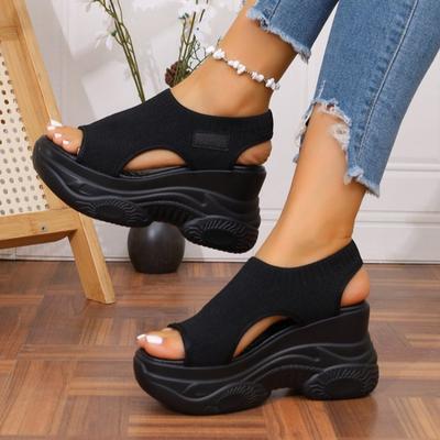 Модные женские сандалии на танкетке, из эластичной ткани и парусины, дышащие сандалии, модные повседневные спортивные сандалии для женщин, сандалии на платформе