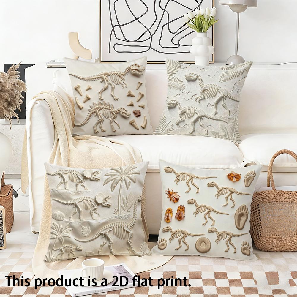 Dinosaur Fossil Theme Doublesided Printed pillow cover Short plush Suitable living rooms bedrooms sofas throw cushion cover