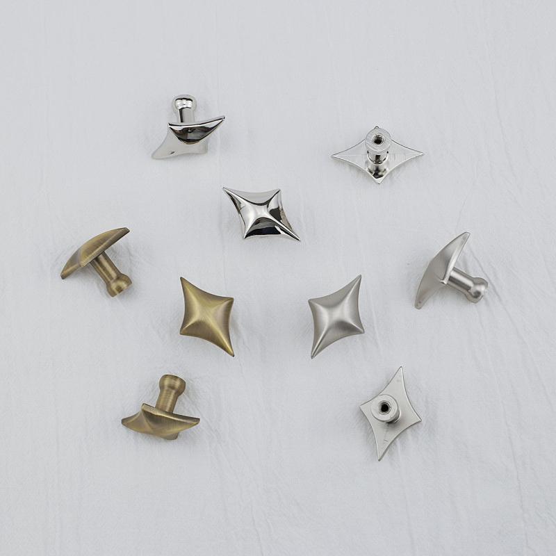 Four Point Star Cabinet Knobs Zinc Alloy Modern Minimalist Furniture Handles Gloss Silver Compact Star-Shaped Drawer Pulls