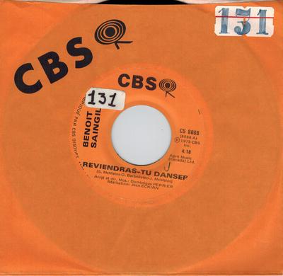 7-дюймовая пластинка BENOIT SAINGIL - Reviendras-tu Danser C58088 CBS 1975 Канада Поп Б/У