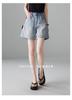 Cotton high waisted denim shorts for women in summer 2025, fashionable and versatile, slimming and wide leg pants