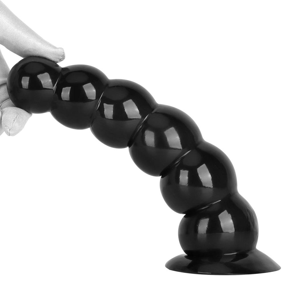 Шесть бусин Черная башня Присоска Анальная пробка - Большая Мягкая Тянущаяся бусина Дилататор для мужчин и женщин