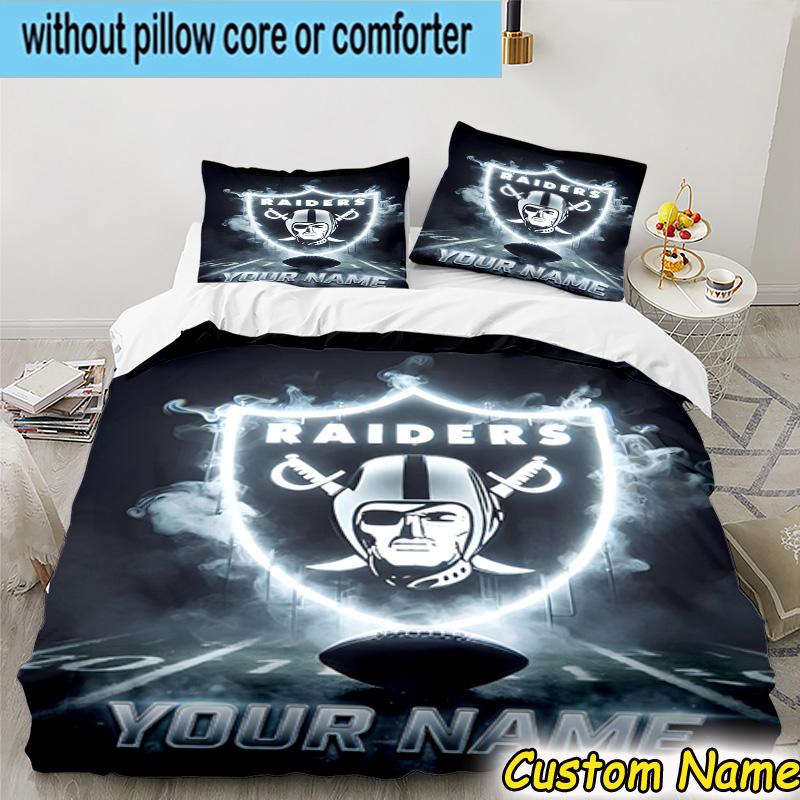 Custom Name Raiders Football Bedding Set 3PCS Duvet Cover Closure Includes 1 Duvet Cover & 2 Pillowcases for All Seasons Bedroom Decor