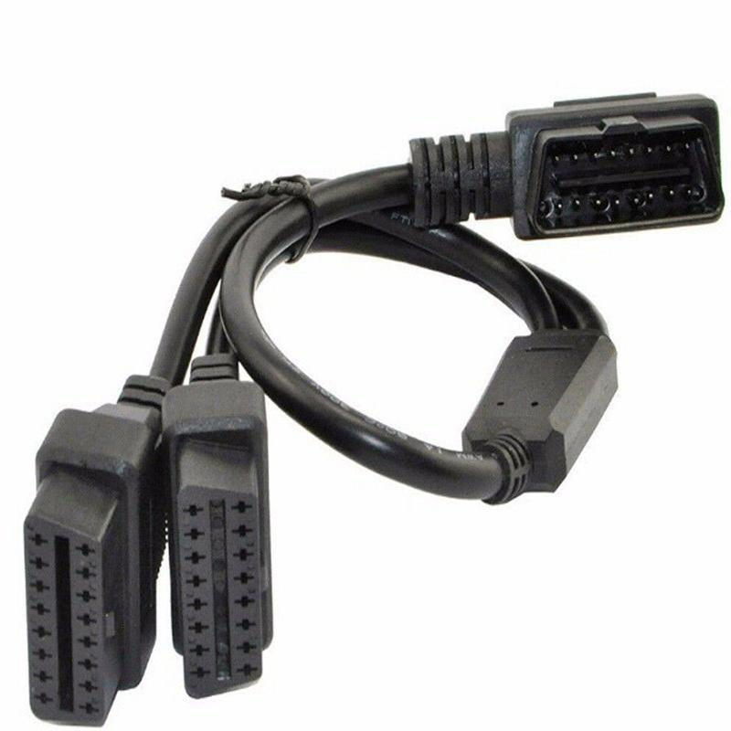 New OBD 2 II 50cm 16 Pin Right Angle Y Splitter Extension Cable for Diagnostic Tool