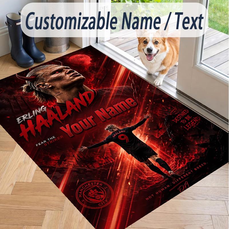 Custom Text Printed Rug Erling Haaland Non Slip Floor Carpet For Home Room Decor