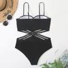 Women's Fashion Solid Color Sexy Swimsuit High Waist Bikini (With Chest Pad, No Steel Support)