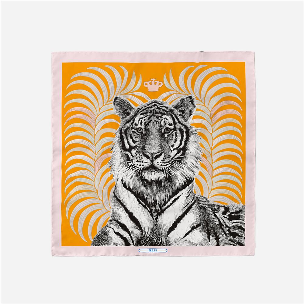 Twill Silk Scarf Women Indian Tiger Print Square Scarves Wraps Bandana Small Hijabs Silk Foulards Tie Headband Neckerchief 53CM