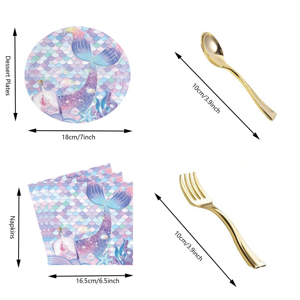 Mermaid Party Supplies Disposable Cutlery Plates Tablecloths Birthday Decorations Girls Baby Shower Dessert Table Set