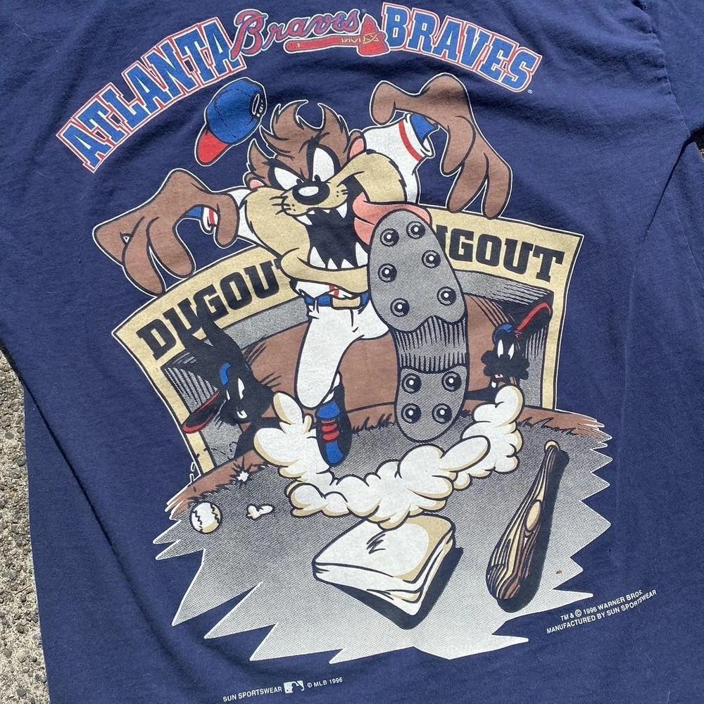 1996 MLB Атланта Брэйвс Looney Tunes Тасманийский Дьявол графика Темно-синий S-5XL Унисекс Футболка