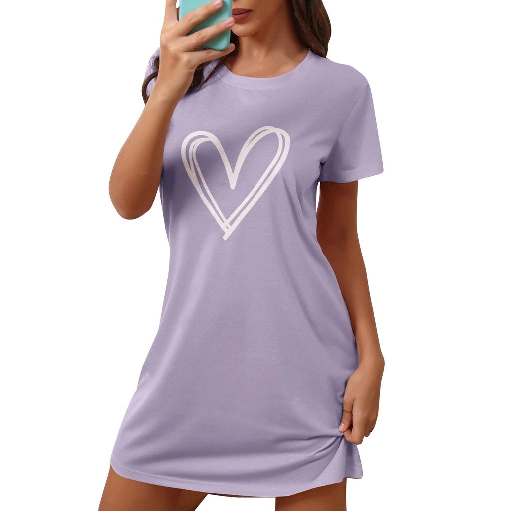 Women's Home Clothing, Pajamas, Love Printed Short Sleeves, Comfortable For Home Leisure, Sexy, And Can Be Worn As A Casual Dress
