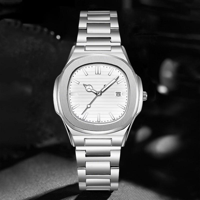 LP62 New 4pcs Alloy Square Men Quartz Movement Watch Waterproof Business Watch Cross Necklace Bracelet Ring Set Selected Gift