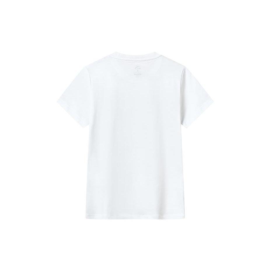 Anta Solid Color Letter Print Round Neck Pullover Short Sleeve T-Shirt Women Tops White 162138109-1