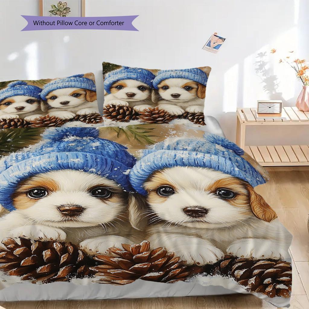 Puppy Pattern Bedding Quilt Set Quilt Cover Pillowcase Home Decoration Birthday Gift (1 * duvet cover + 2 * pillowcase, without core)