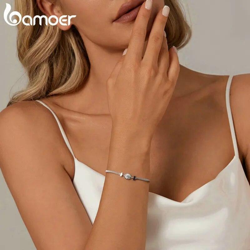 Bamoer 925 Sterling Silver Chic Moissanite Bracelet Retro Braided Silver Lab Diamond Chain Link Women Valentine's Day Jewelry
