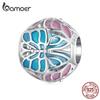 BAMOER 925 Sterling Silver Blue and Pink Enamel Hollow Butterfly Charms Bead for Women Bangle and Bracelet DIY Fine Jewelry