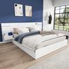 Double Bed 160*200cm, Wooden Bed, USB Port, Clock, Bluetooth Speaker, Color Light Strip, 2 Nightstands (without Drawers), Mattress Not Included, White
