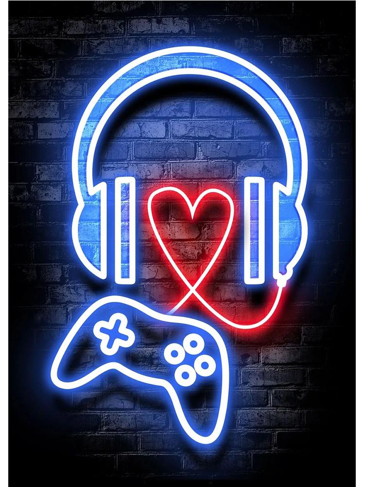 Neon Design Gamepad Game Quote Posters Canvas Painting VR Gaming Girl Wall Art Picture Gamer Boy Room Home Decoration No LED