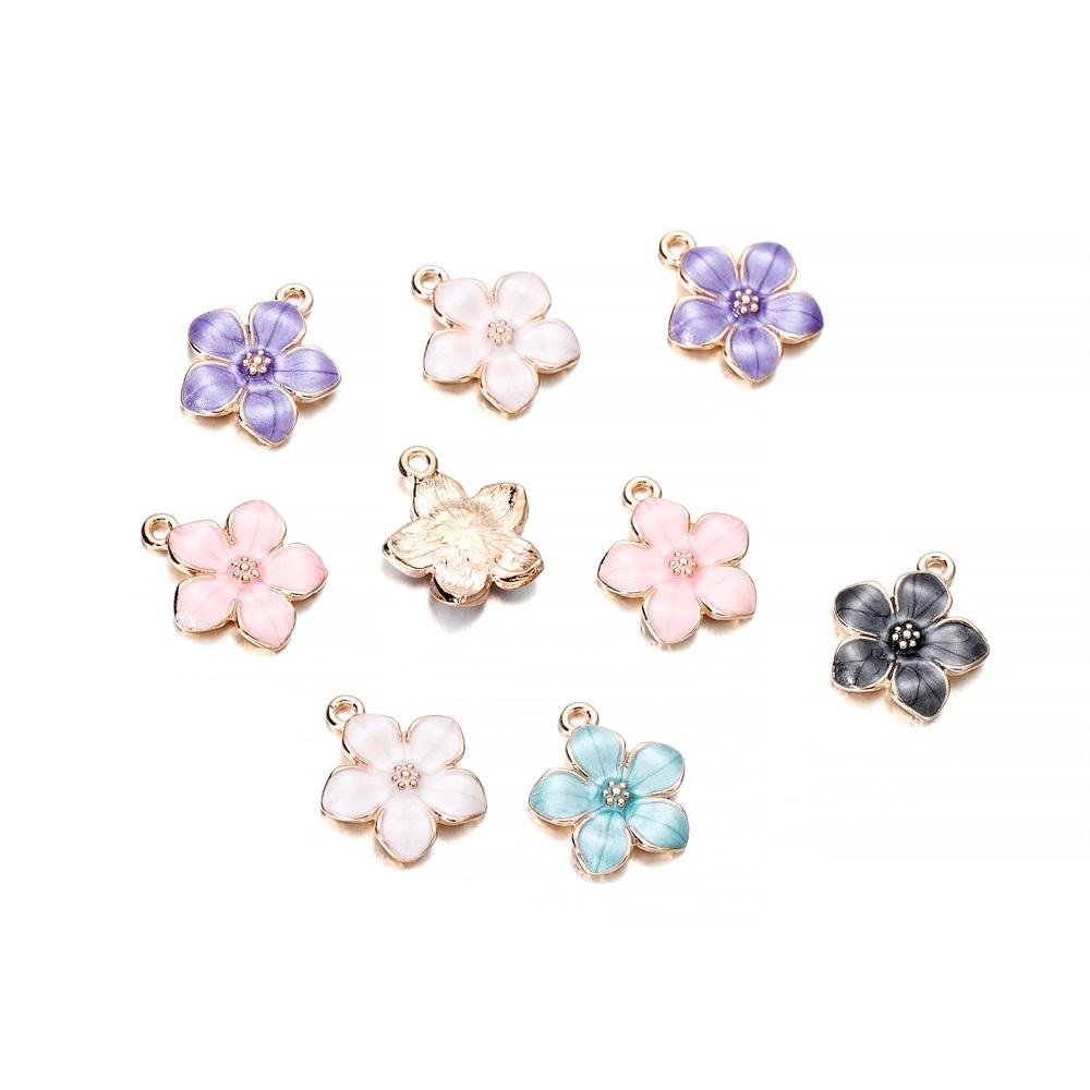 10Pcs/lot Mix Style Colorful Flower Pendants Enamel Metal Necklace Bracelet Charms For DIY Jewelry Making Supplies Accessories