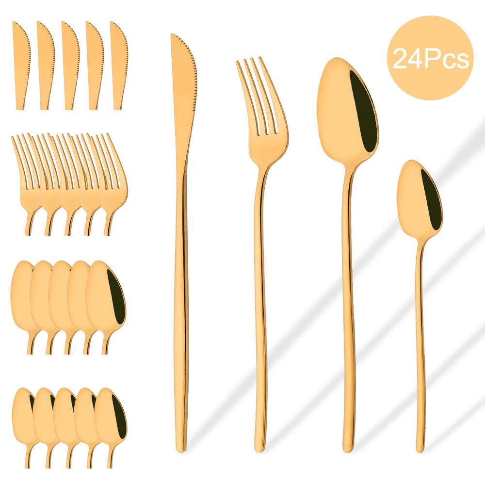 Набор столовых приборов Western, 24 предмета, столовая посуда из нержавеющей стали, черная серебряная ложка, вилка, нож, столовый набор, домашние столовые приборы