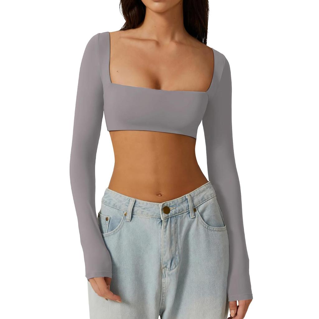 Женская модная сексуальная телесная одежда для йоги с длинными рукавами, спортивная футболка для бега на открытом воздухе, быстросохнущая плотная одежда для фитнеса, топы