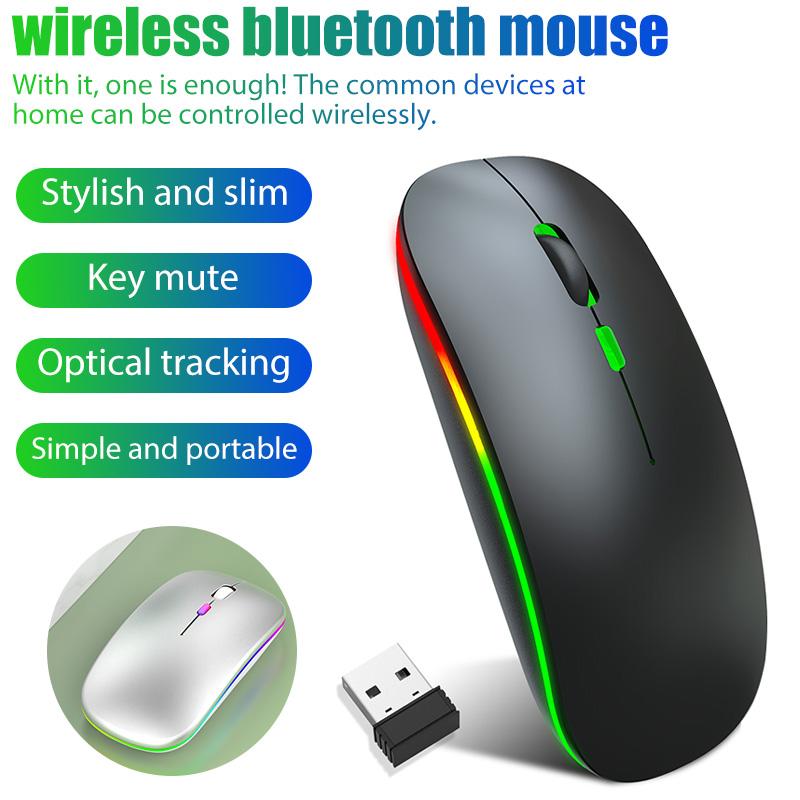 Wireless Rechargeable Bluetooth Mouse with 2.4GHz USB RGB Mouse for Computer Laptop Tablet PC Macbook Gaming Mouse Gamer
