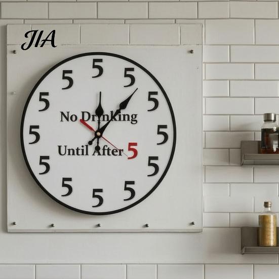 No Drinking Until After 5 Clock Wall Clock, Who Gives A Shit I'm Retired Wooden Analog Silent Non-Ticking Round for Home Kitchen Office Bar Large