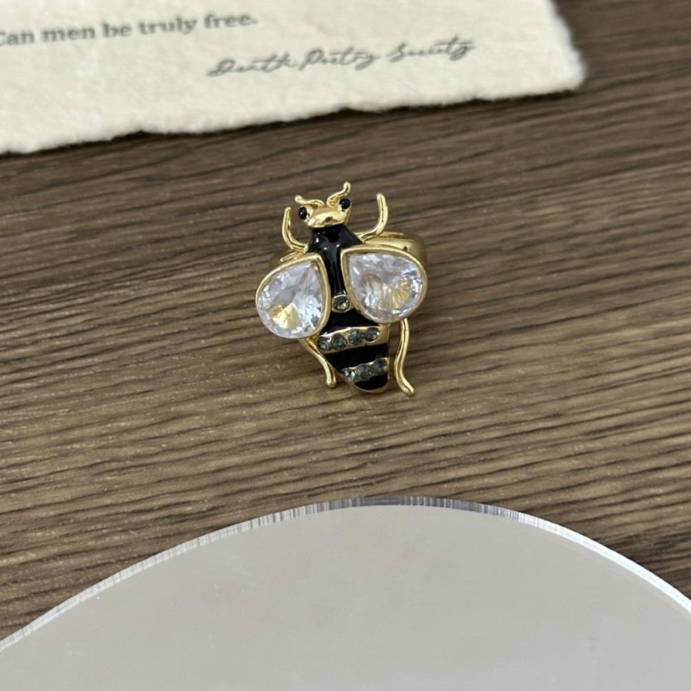 Y2K Style Vintage Bee Ring Enamel Design Colorful Bee Ring Rhinestone Bee Ring Punk Style