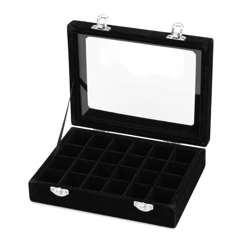Velvet 24 Grids Rhinestone & Nail Gem Storage Box Home Drawer Use